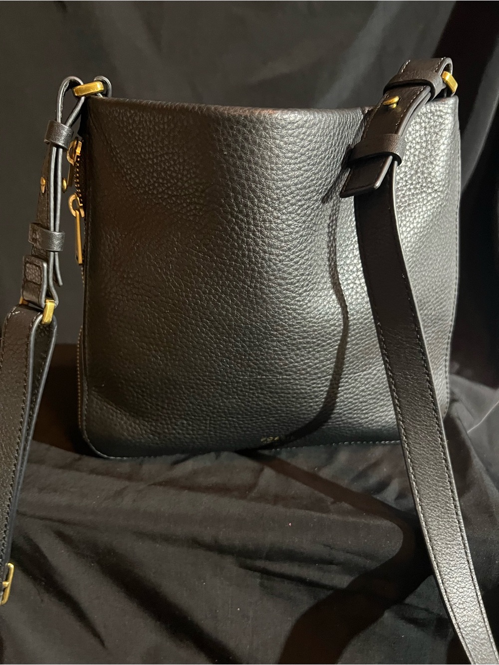 Fossil Black Pebbled Leather Crossbody and Wristlet with Gold Hardware